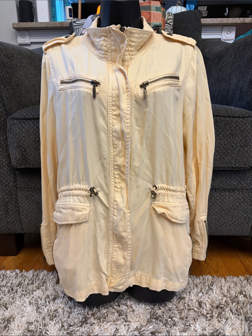 Max Jeans Light Yellow Women's Utility Jacket - Casual Zip Front size Medium